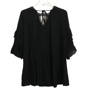 UMGEE Black Boho Bell Sleeve Sheer Beach or Swim Cover Dress Size S